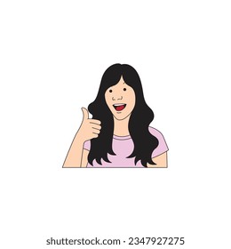 a woman with medium long hair showing her thumbs and laughing