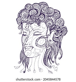 woman Medusa style, doodle sketch