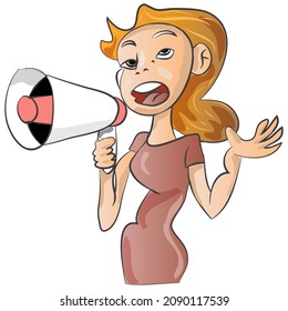 Woman with Megaphone Cartoon Character Vector Illustration