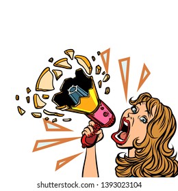 woman with megaphone isolate on white background. Comic cartoon pop art retro vector illustration drawing