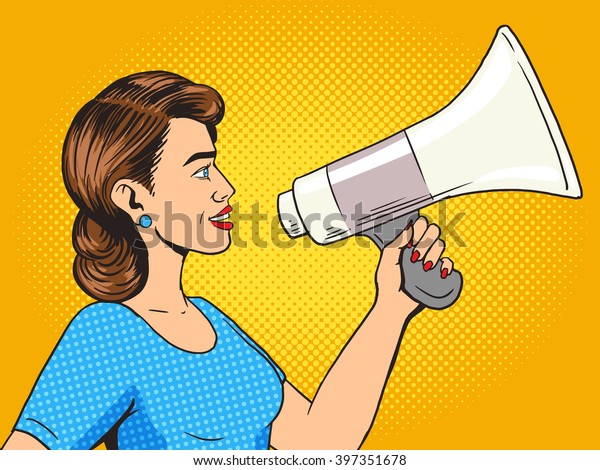 Woman Megaphone Pop Art Style Vector Shutterstock