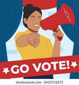 woman megaphone vote election day 2024 in flat illustration