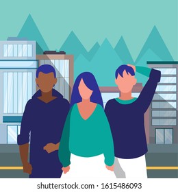 Woman and men avatars in the city design, Person people human profile and user theme Vector illustration