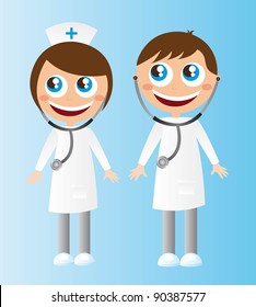 woman and men doctors cartoons with stethoscope. vector