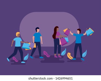 woman and men holding shopping bags vector illustration