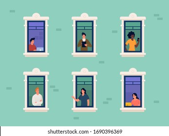 woman and men working from home during covid 19 outbreak vector illustration concept, social distancing to prevent corona virus, People activity in apartment  other, can use for, landing page, banner
