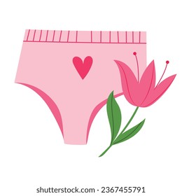 Woman menstrual comfortable panties. Isolated vector illustration in flat design