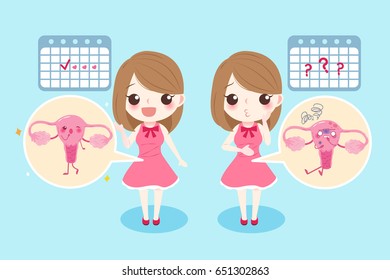 woman with menstruation problem on the blue background