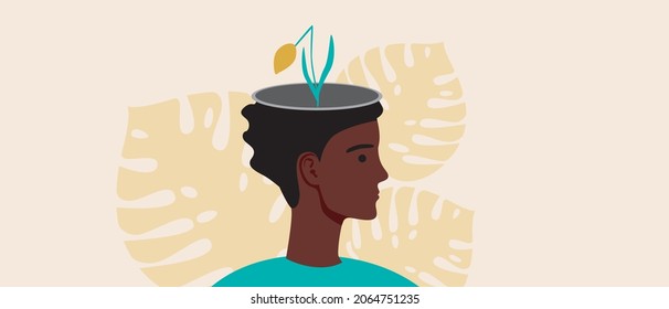 woman, mental health. Flat vector illustration. The flower has broken. Sadness, frustration, personality disorder concept. Mental problems. Illustration for design