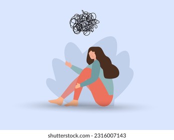 Woman with mental health problems have  psychotherapy session.  emotional and psychological support. Vector  illustration.