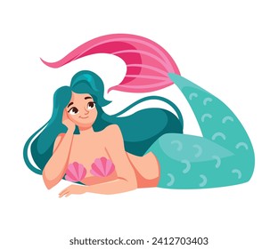 Woman Mermaid with Fish Tail as Fairytale Character Vector Illustration