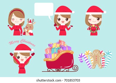 woman with merry christmas on the blue background