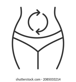 Woman metabolism monochrome line icon vector illustration. Simple logo female stomach with renewable circle arrows good digestion healthy lifestyle isolated. Belly stomach care detox and cleanse