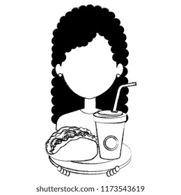 woman with mexican taco and soda