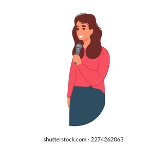 
Woman with microphone, journalist. Vector illustration