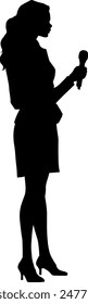 woman with microphone or journalist without background