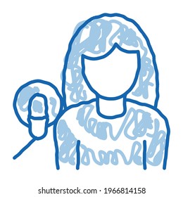Woman With Microphone sketch icon vector. Hand drawn blue doodle line art Woman With Microphone sign. isolated symbol illustration