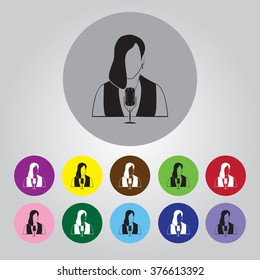 Woman with microphone Vector icon 