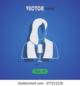 Woman with microphone Vector icon 