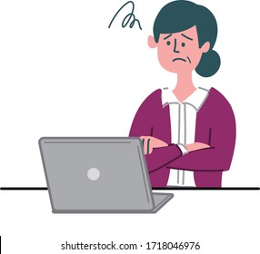 woman middle age laptop computer confused worried