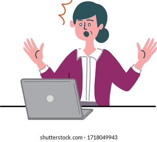 woman middle age laptop computer surprised
