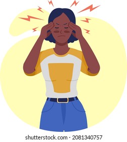 Woman With Migraine Semi Flat Color Vector Character. Posing Figure. Full Body Person On White. Post Covid Syndrome Isolated Modern Cartoon Style Illustration For Graphic Design And Animation