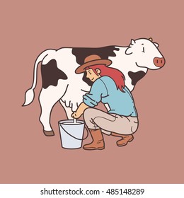 Woman Milking Cow