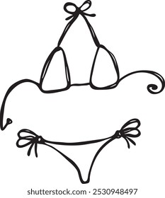 Woman Mini Bikini Swimsuit. Simple Black Outline, Doodle Style Icon