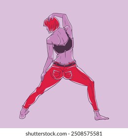 woman minimal color dancing jeans and top