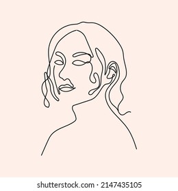 Woman minimal hand-drawn illustration. one-line style drawing