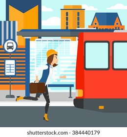 Woman missing bus.