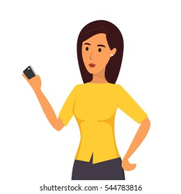 Woman with mobile. Flat design vector illustration