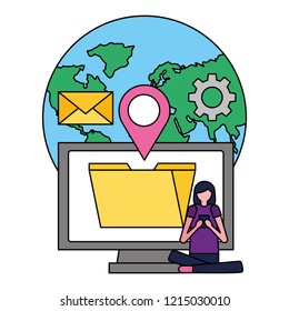 woman with mobile world file location social media