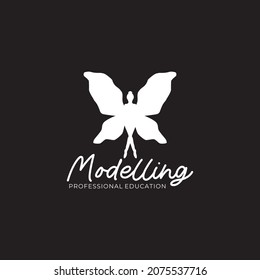 Woman Model Agency Logo Incorporated With Butterfly Design Vector