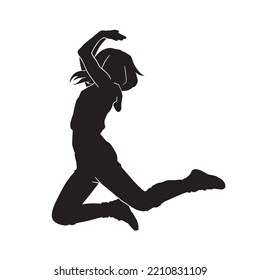 Woman modern breakdance silhouette. Youth culture, hip-hop, movement, style and fashion, action on white. 