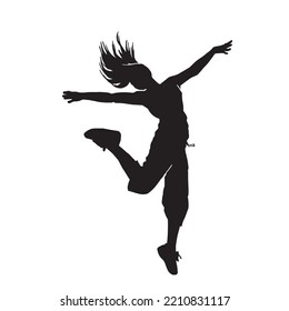 Woman modern breakdance silhouette. Youth culture, hip-hop, movement, style and fashion, action on white. 