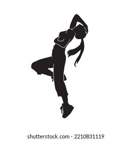 Woman Modern Breakdance Silhouette. Youth Culture, Hip-hop, Movement, Style And Fashion, Action On White. 