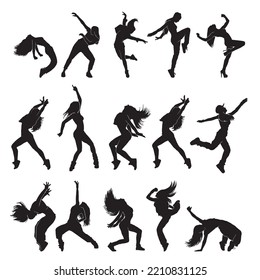 Woman modern breakdance silhouette. Youth culture, hip-hop, movement, style and fashion, action on white. 