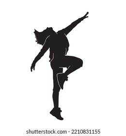 Woman modern breakdance silhouette. Youth culture, hip-hop, movement, style and fashion, action on white. 