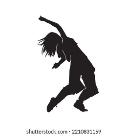 Woman modern breakdance silhouette. Youth culture, hip-hop, movement, style and fashion, action on white. 