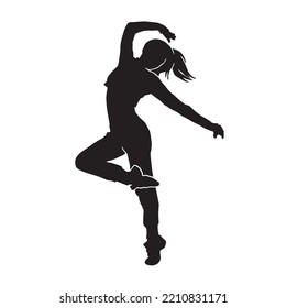 Woman modern breakdance silhouette. Youth culture, hip-hop, movement, style and fashion, action on white. 