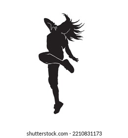 Woman modern breakdance silhouette. Youth culture, hip-hop, movement, style and fashion, action on white. 