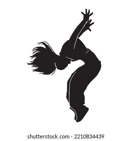 Woman modern breakdance silhouette. Youth culture, hip-hop, movement, style and fashion, action on white. 