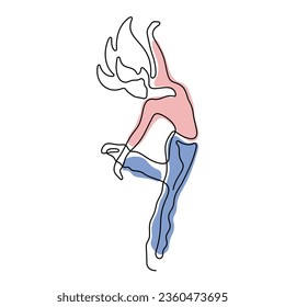 Woman modern dance continuous line colourful vector illustration