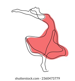 Ilustración vectorial colorida de línea continua de danza moderna de la mujer