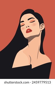 Woman modern icon avatar. Beautiful woman design. Abstract minimalistic contemporary poster. Wall art design. Vector stock