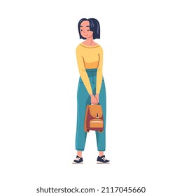 Woman as Modern University Student Standing with Backpack Vector Illustration