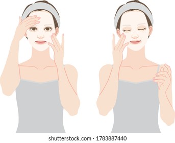 Woman moisturizing with a sheet mask.