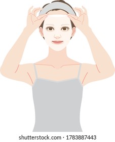 Woman moisturizing with a sheet mask.