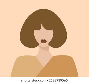 woman with mole on face, short hair girl flat style illustration, vector